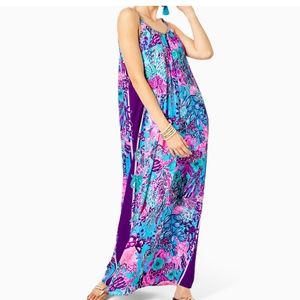 Lilly Pulitzer Hazelyn Turquoise Oasis Floral Maxi Dress - Blue and Purple
